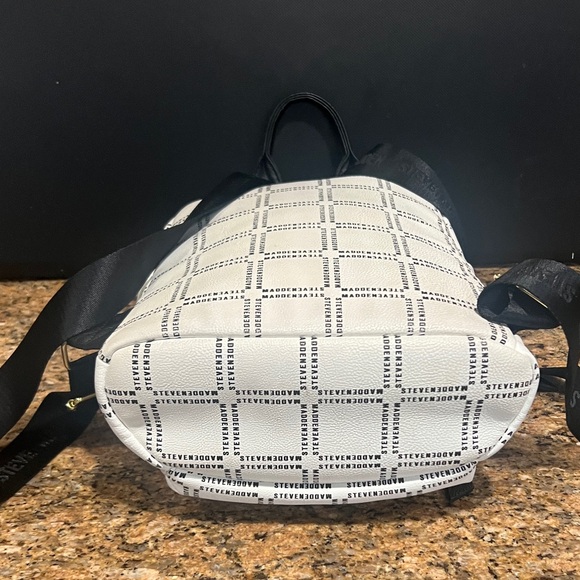 Steve Madden White and Black Logo Backpack